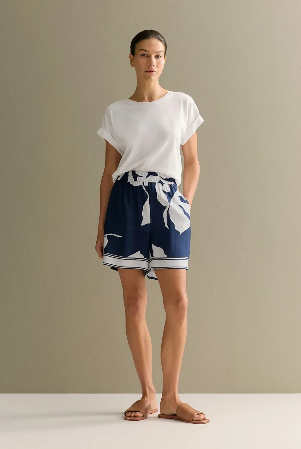 T-shirts & Tops>Trenery Pima Cotton Cuff Sleeve T-shirt White
