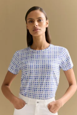T-shirts & Tops>Trenery Pima Cotton Geo Print Short Sleeved T-shirt CornflowerBlue