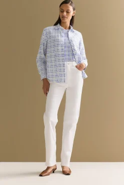 T-shirts & Tops>Trenery Pima Cotton Geo Print Short Sleeved T-shirt CornflowerBlue