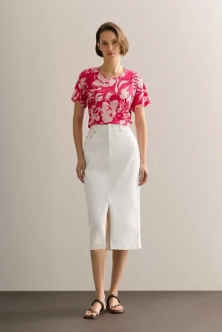 T-shirts & Tops>Trenery Pima Cotton Tonal Floral T-shirt Fuchsia