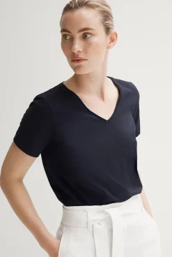 T-shirts & Tops>Trenery Pima Cotton V Neck T-shirt NightSky