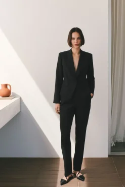 Pants>Trenery Piping Detail Straight Leg Pant Black