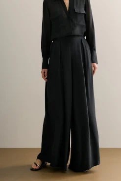 Pants>Trenery Pleat Detail Palazzo Pant Black