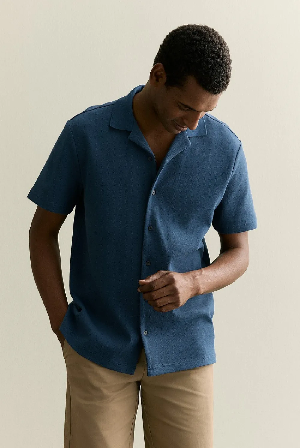 Shirts>Trenery Regular Fit Cotton Blend Pique Shirt WashedNavy