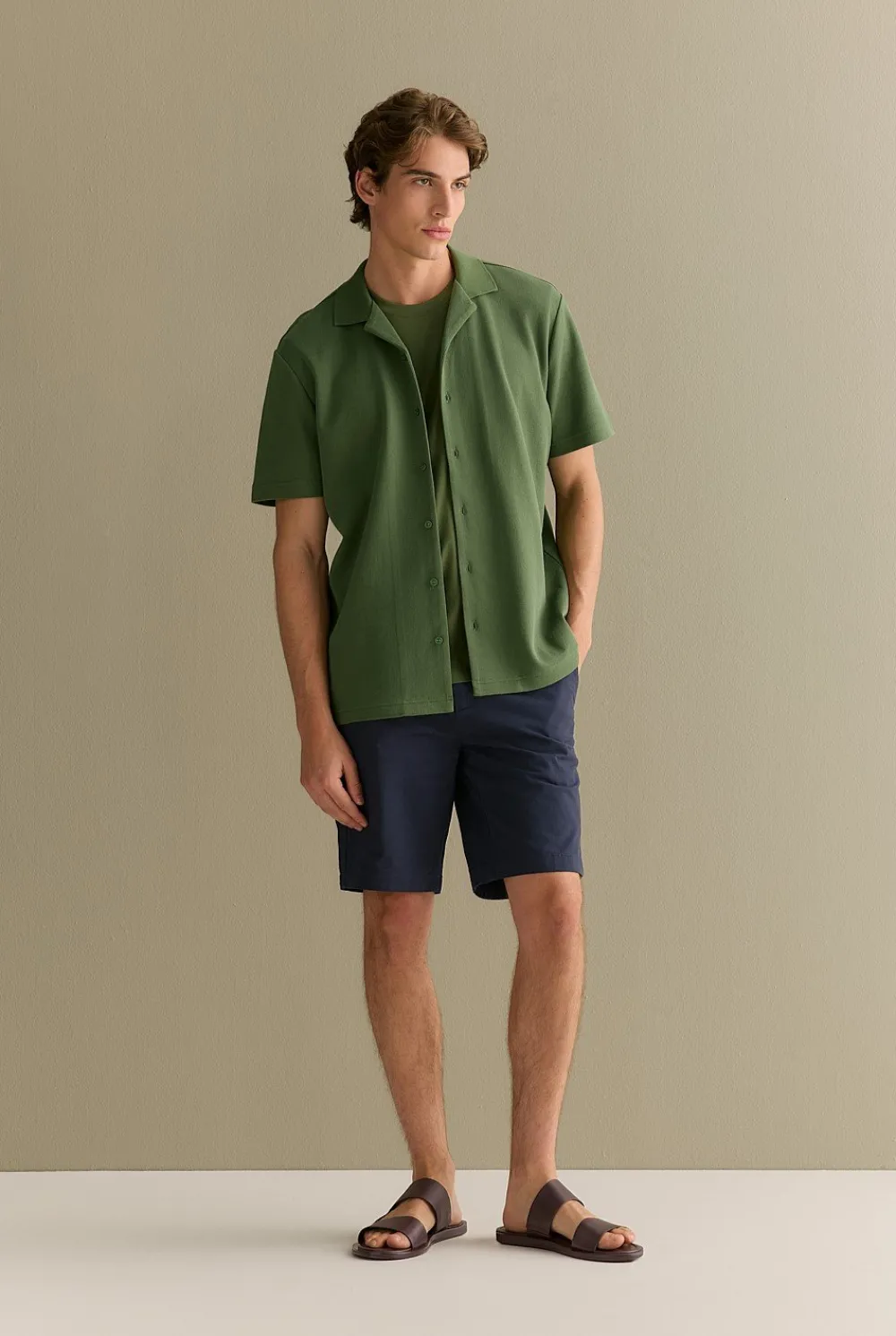 Polo Shirts>Trenery Regular Fit Cotton Blend Pique Shirt Ivy