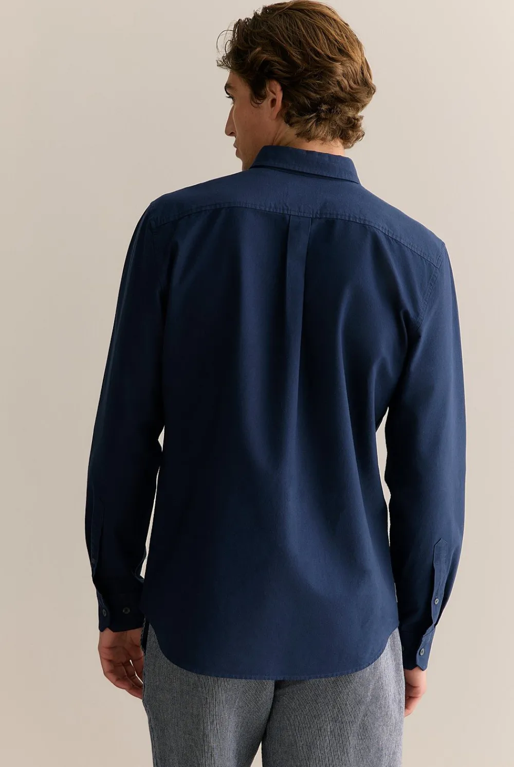 Oxford Shirts>Trenery Regular Fit Cotton Monogram Oxford Shirt Navy