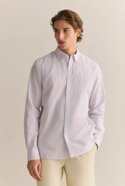 Shirts>Trenery Regular Fit Cotton Seersucker Stripe Shirt WedgewoodBlue