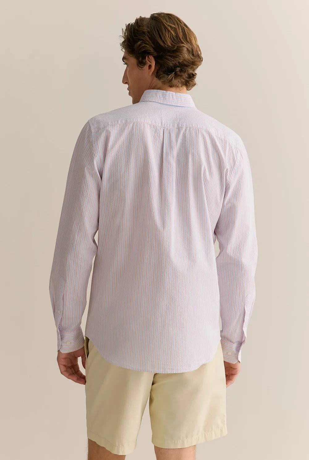 Shirts>Trenery Regular Fit Cotton Seersucker Stripe Shirt WedgewoodBlue