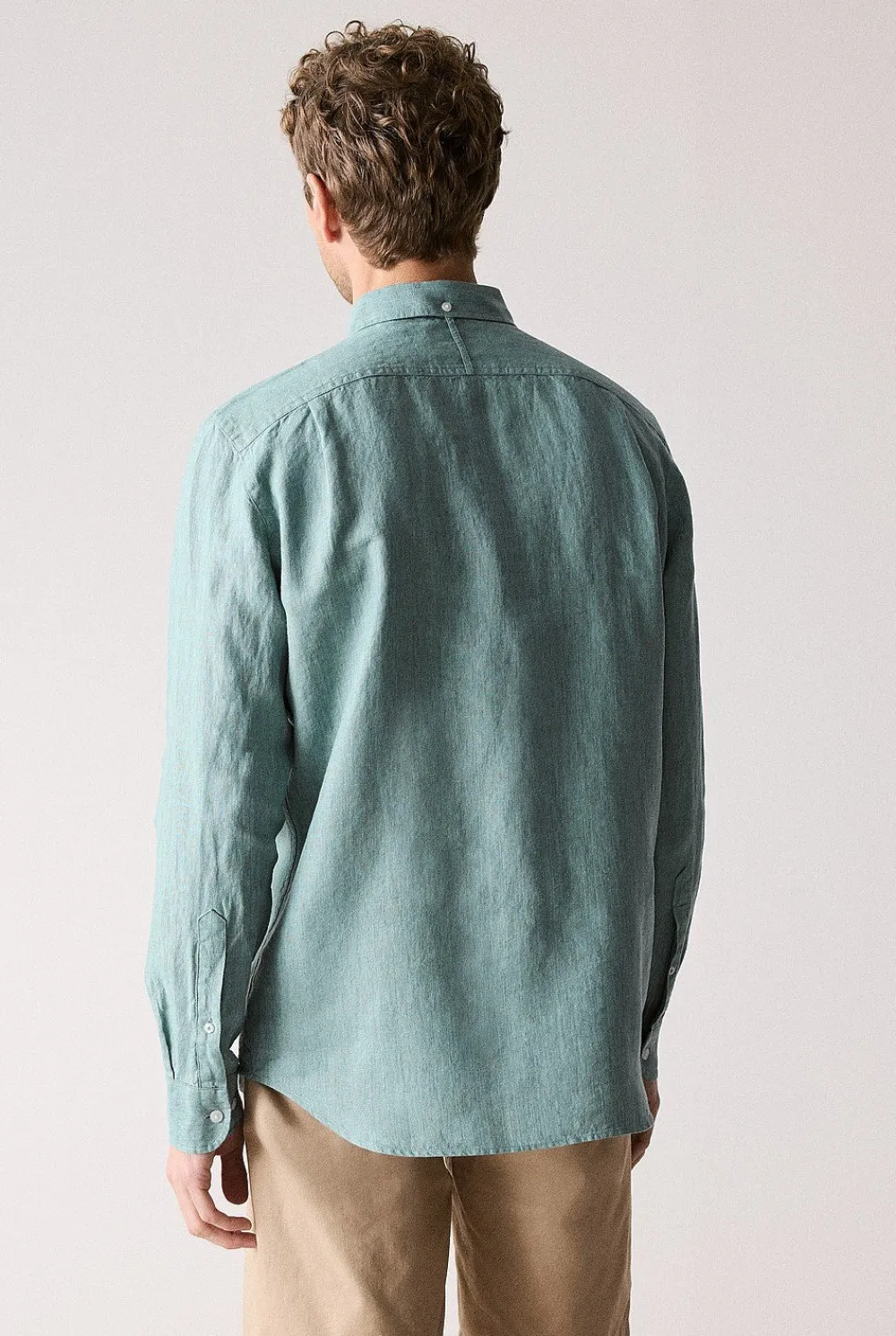 Shirts|Linen Shirts>Trenery Regular Fit Delave Linen Long Sleeve Shirt Jade
