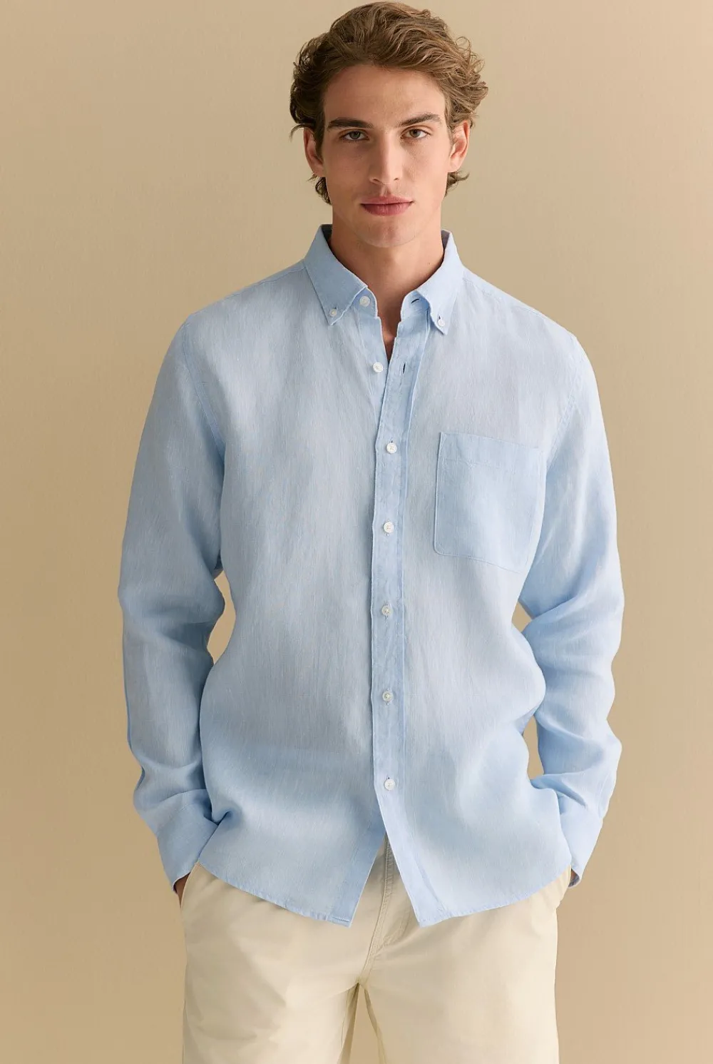 Linen Shirts|The Linen Edit>Trenery Regular Fit Delave Linen Long Sleeve Shirt FreshBlue