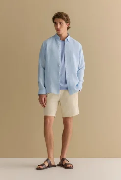 Linen Shirts|The Linen Edit>Trenery Regular Fit Delave Linen Long Sleeve Shirt FreshBlue
