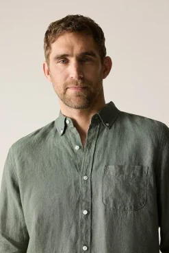 Shirts|Linen Shirts>Trenery Regular Fit Delave Linen Long Sleeve Shirt DarkGreen
