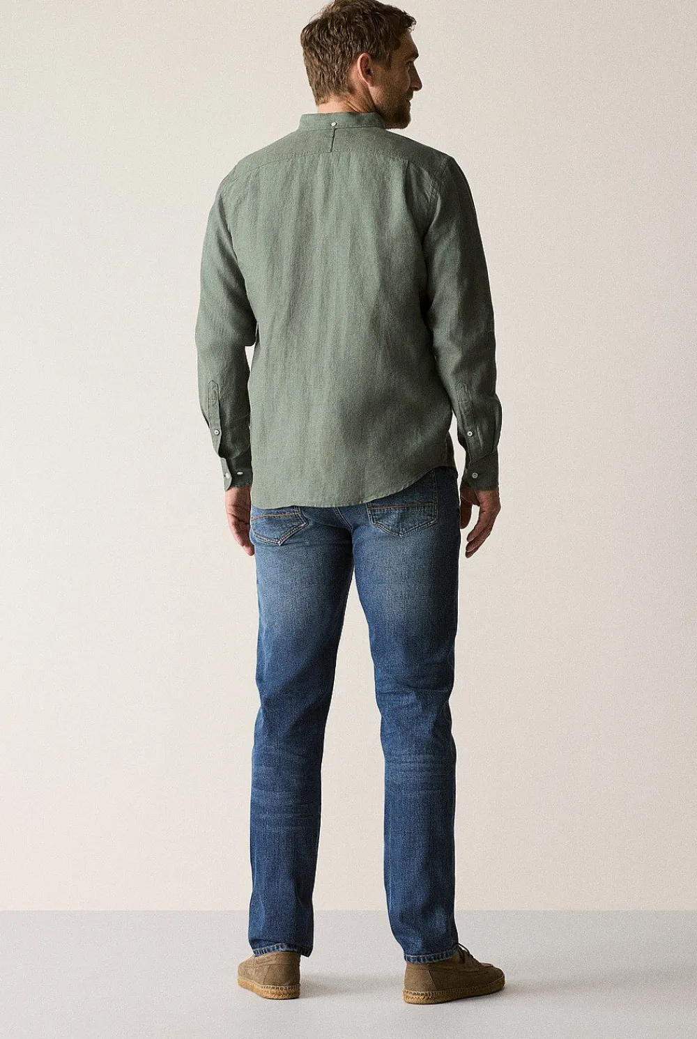 Shirts|Linen Shirts>Trenery Regular Fit Delave Linen Long Sleeve Shirt DarkGreen