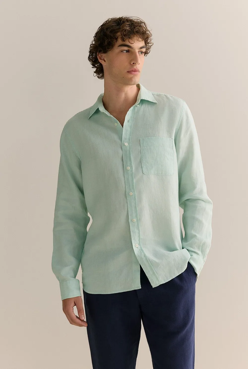 Linen Shirts|The Linen Edit>Trenery Regular Fit Delave Linen Long Sleeve Shirt SoftGreen