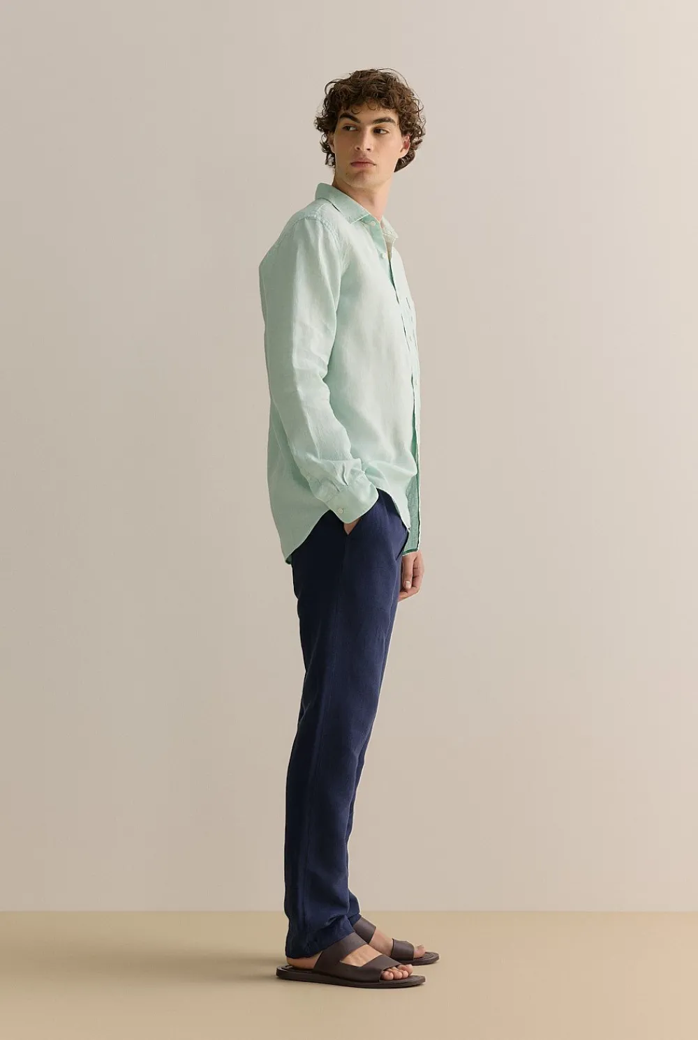 Linen Shirts|The Linen Edit>Trenery Regular Fit Delave Linen Long Sleeve Shirt SoftGreen