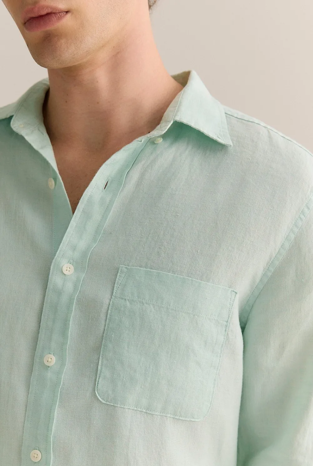 Linen Shirts|The Linen Edit>Trenery Regular Fit Delave Linen Long Sleeve Shirt SoftGreen