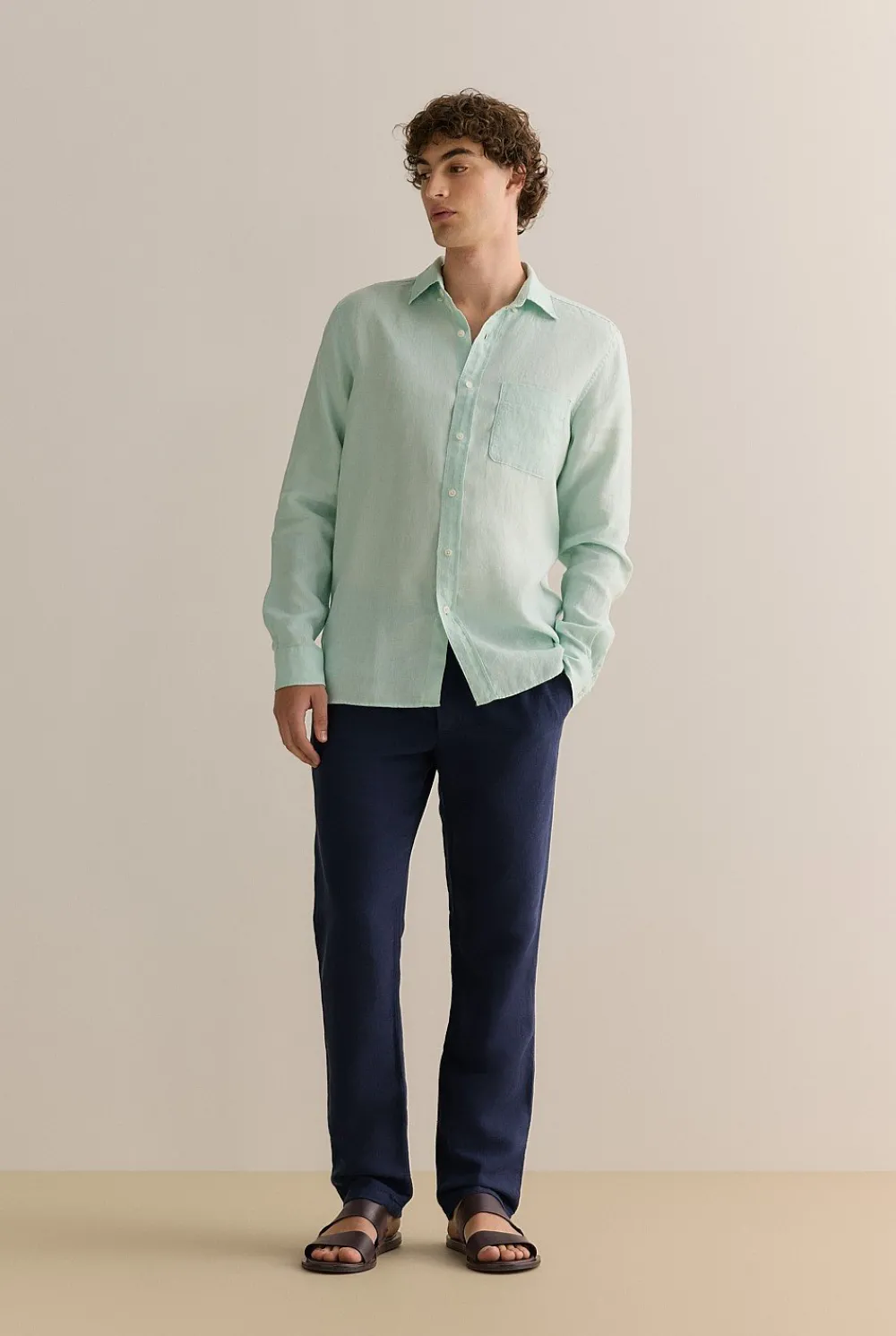Linen Shirts|The Linen Edit>Trenery Regular Fit Delave Linen Long Sleeve Shirt SoftGreen