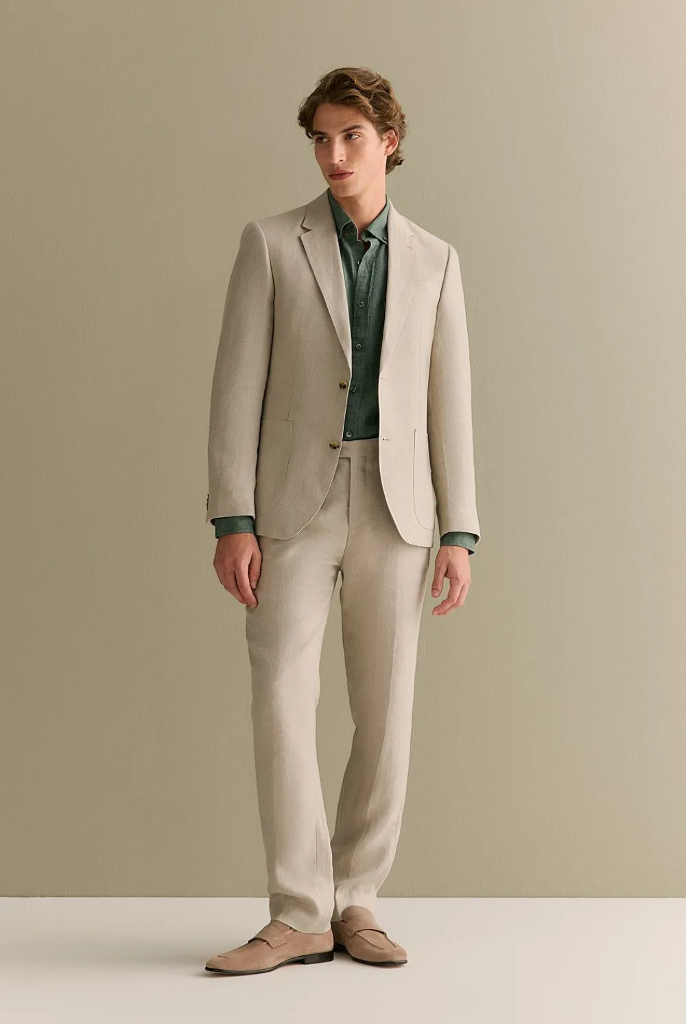 Shirts|Linen Shirts>Trenery Regular Fit Delave Linen Long Sleeve Shirt Evergreen