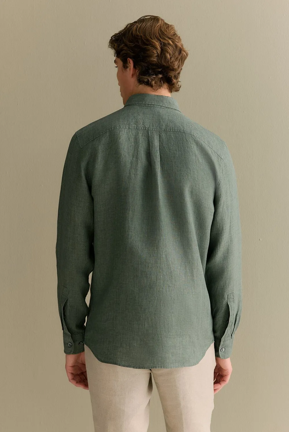 Shirts|Linen Shirts>Trenery Regular Fit Delave Linen Long Sleeve Shirt Evergreen