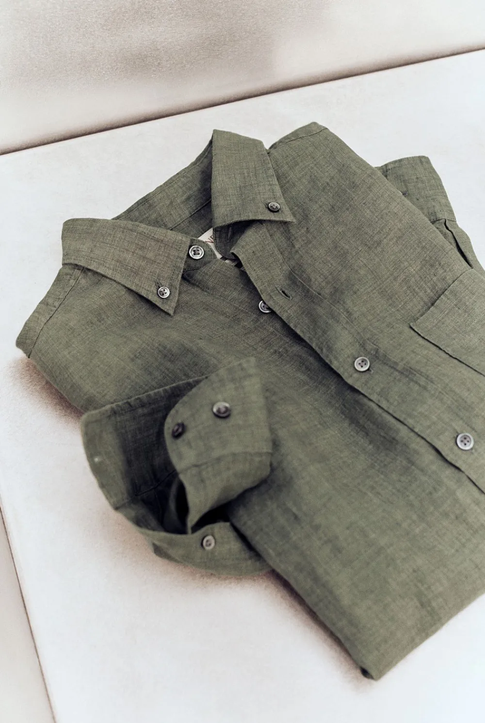 Shirts|Linen Shirts>Trenery Regular Fit Delave Linen Long Sleeve Shirt Evergreen