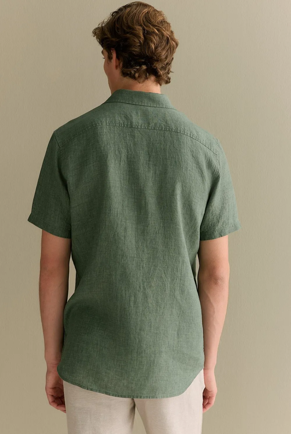 Shirts|The Linen Edit>Trenery Regular Fit Delave Linen Short Sleeve Shirt Evergreen