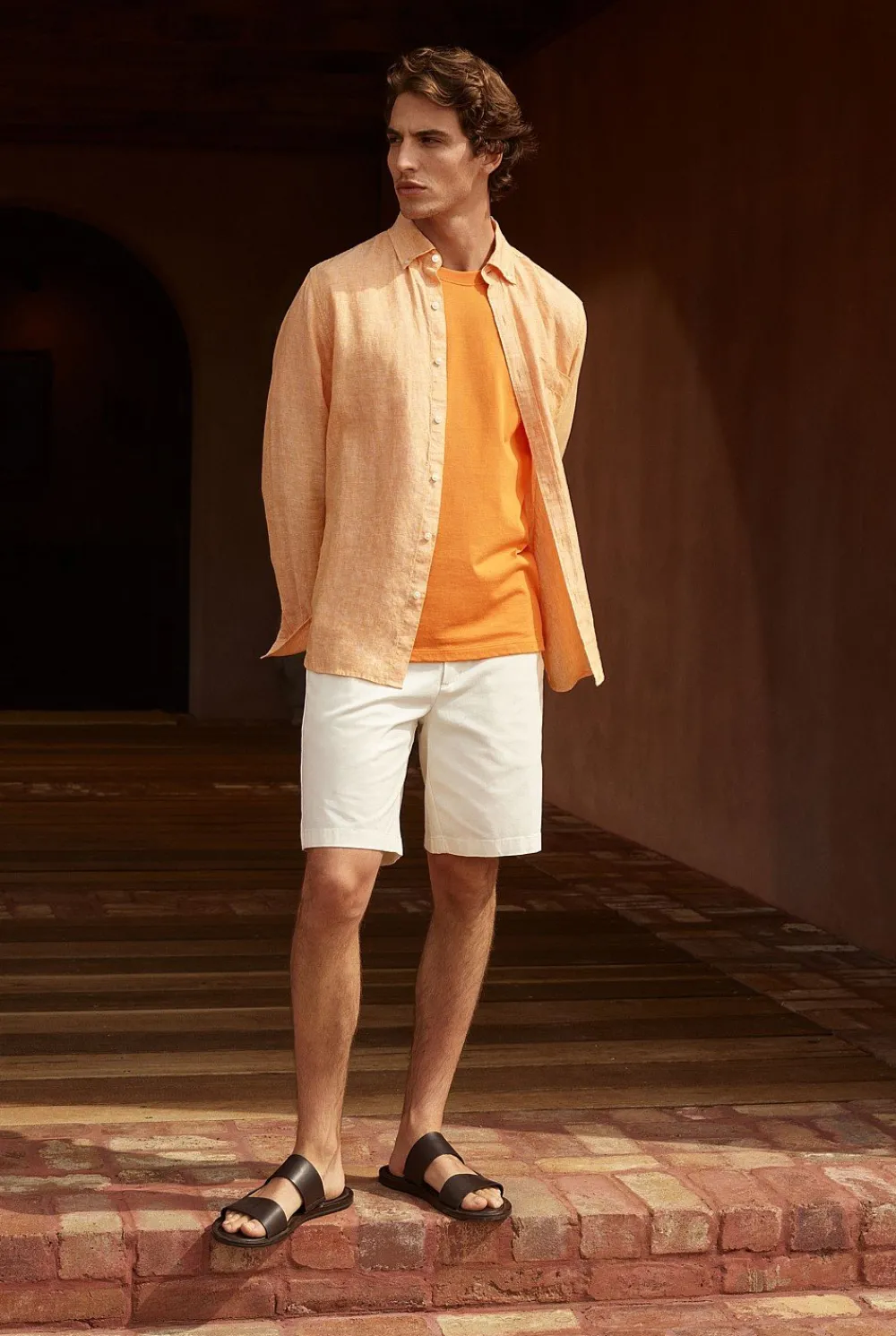 Shirts|Linen Shirts>Trenery Regular Fit Delave Linen End on End Shirt VividOrange