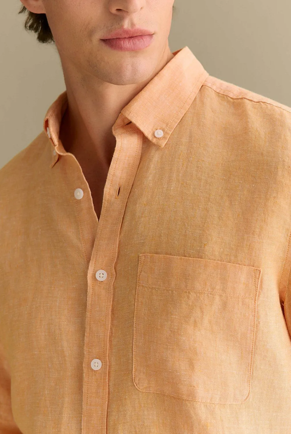 Shirts|Linen Shirts>Trenery Regular Fit Delave Linen End on End Shirt VividOrange