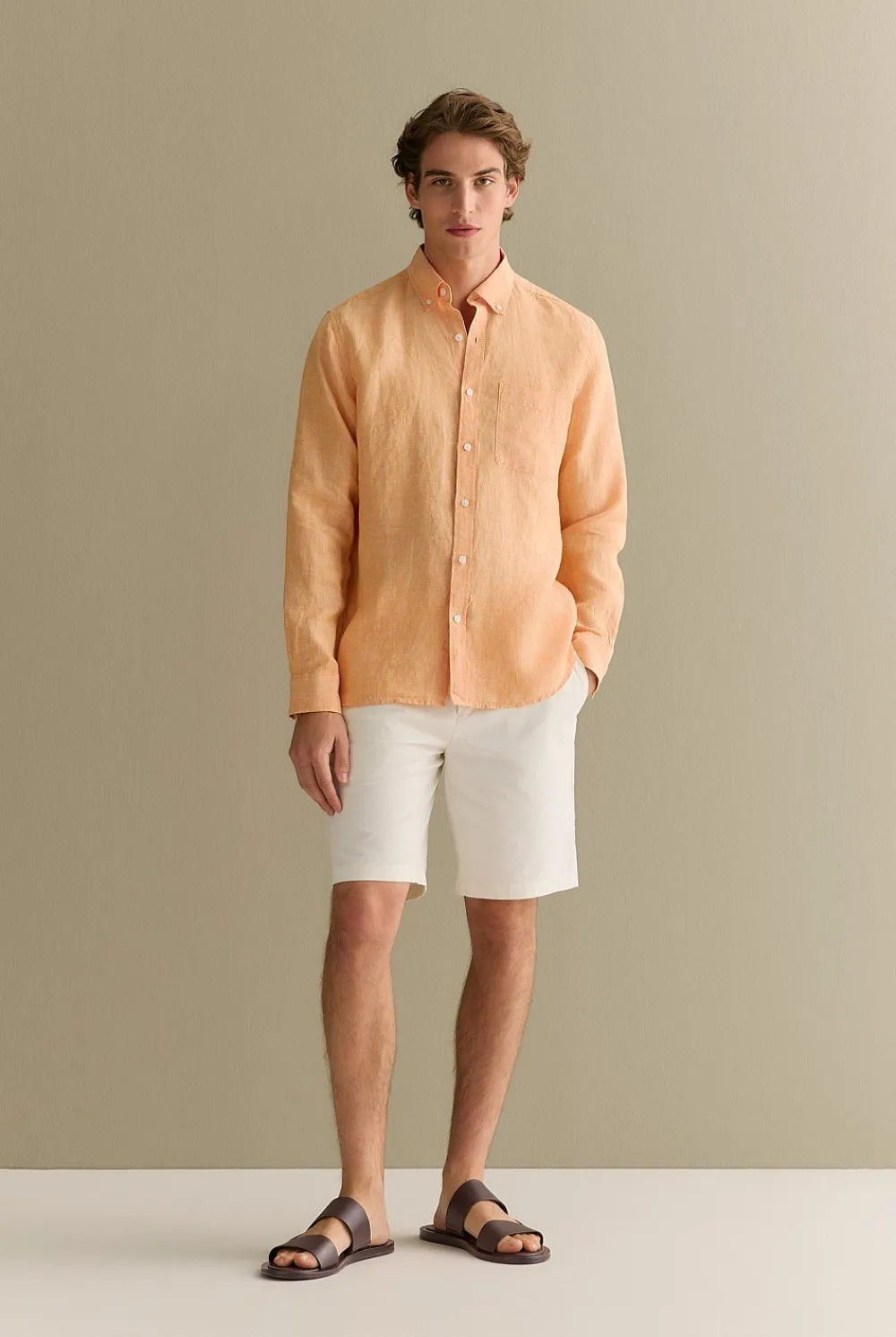 Shirts|Linen Shirts>Trenery Regular Fit Delave Linen End on End Shirt VividOrange