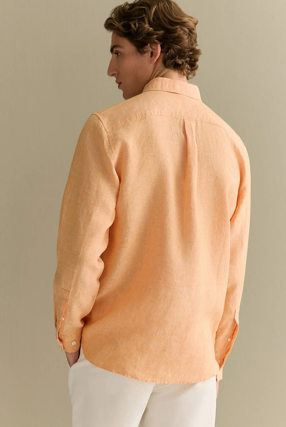 Shirts|Linen Shirts>Trenery Regular Fit Delave Linen End on End Shirt VividOrange