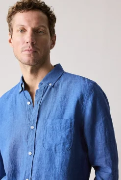 Shirts|Linen Shirts>Trenery Regular Fit Delave Linen Long Sleeve Shirt MineralBlue