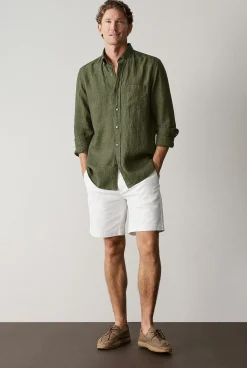 Shirts|Linen Shirts>Trenery Regular Fit Delave Linen Shirt TrueOlive