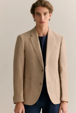 Outerwear|Suits & Tailoring>Trenery Regular Fit Irish Linen Herringbone Blazer Barley
