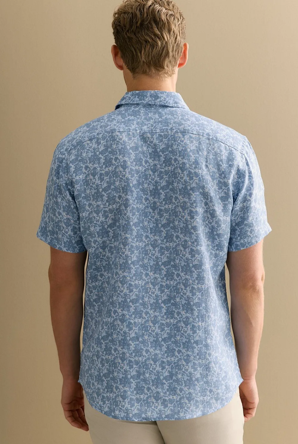 Shirts>Trenery Regular Fit Linen Floral Short Sleeve Shirt PaleBlue