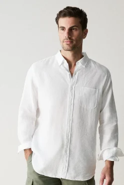 Shirts>Trenery Regular Fit Linen Piece Dyed Long Sleeve Shirt White