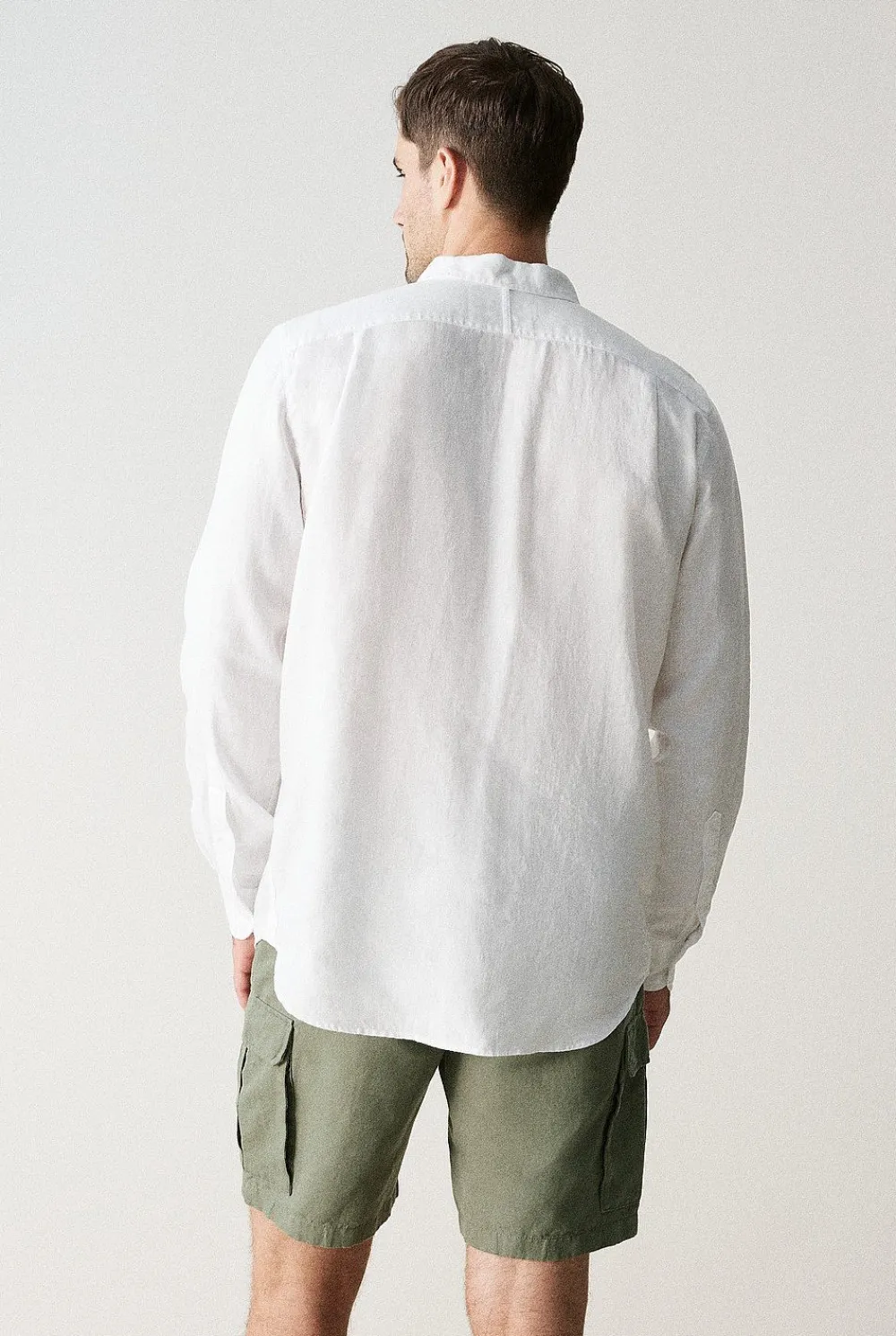 Shirts>Trenery Regular Fit Linen Piece Dyed Long Sleeve Shirt White