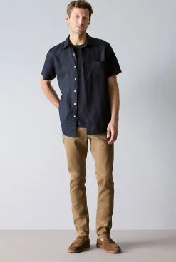 Shirts>Trenery Regular Fit Linen Short Sleeve Shirt Navy