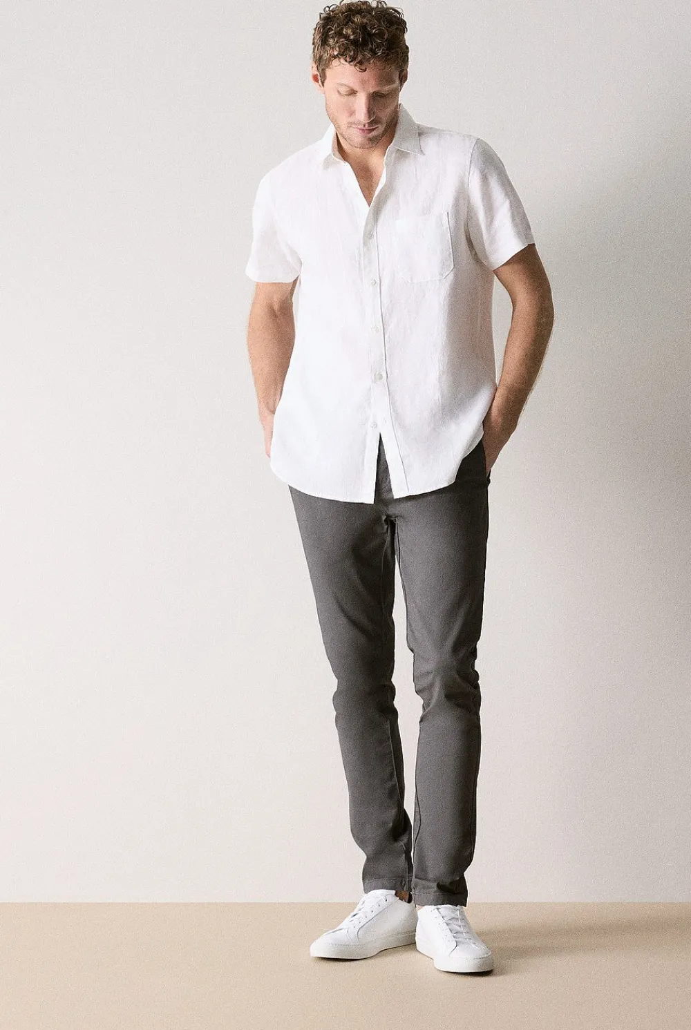 Shirts>Trenery Regular Fit Linen Short Sleeve Shirt White