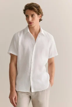 Shirts|The Linen Edit>Trenery Regular Fit Linen Short Sleeve Shirt White