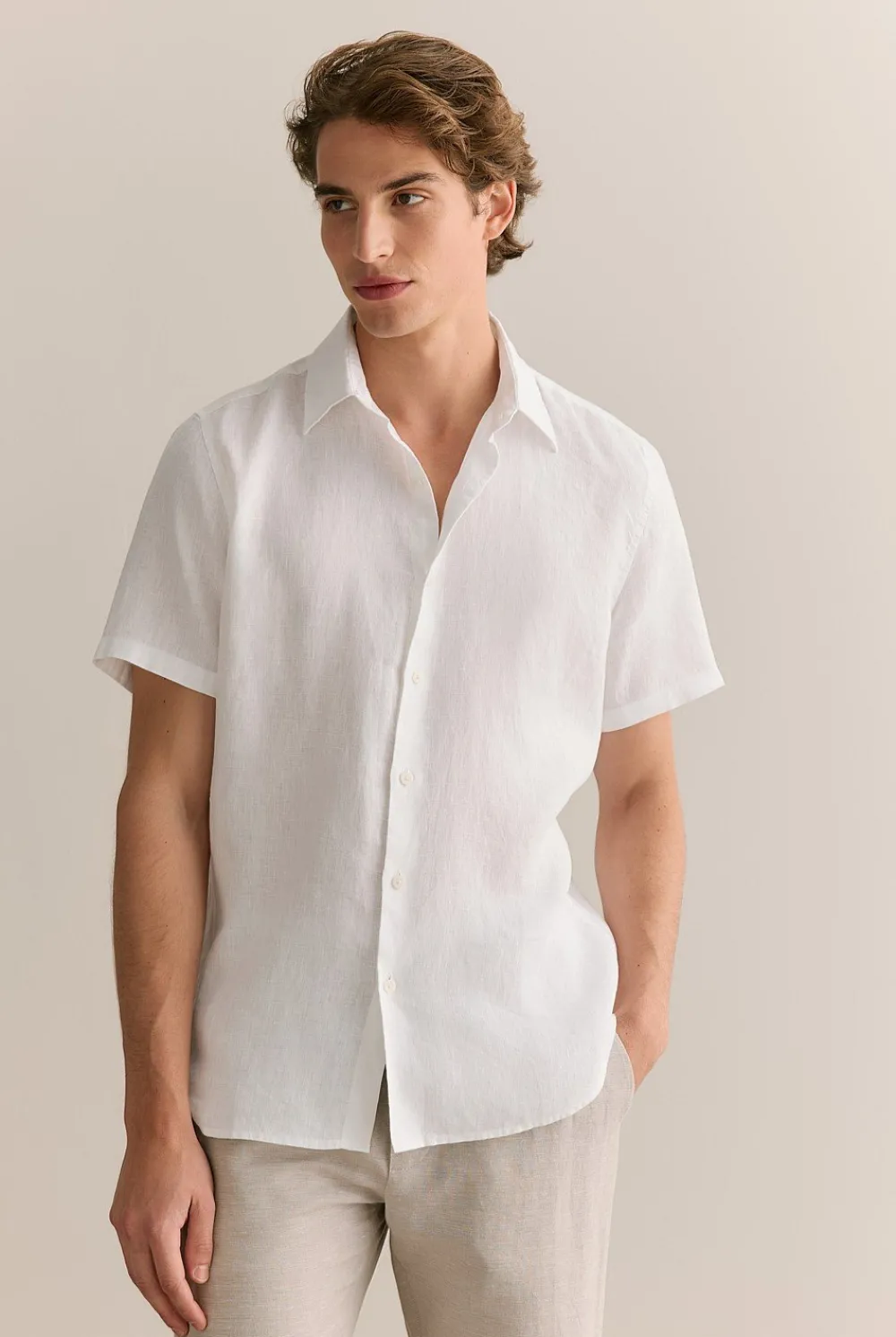 Shirts|The Linen Edit>Trenery Regular Fit Linen Short Sleeve Shirt White
