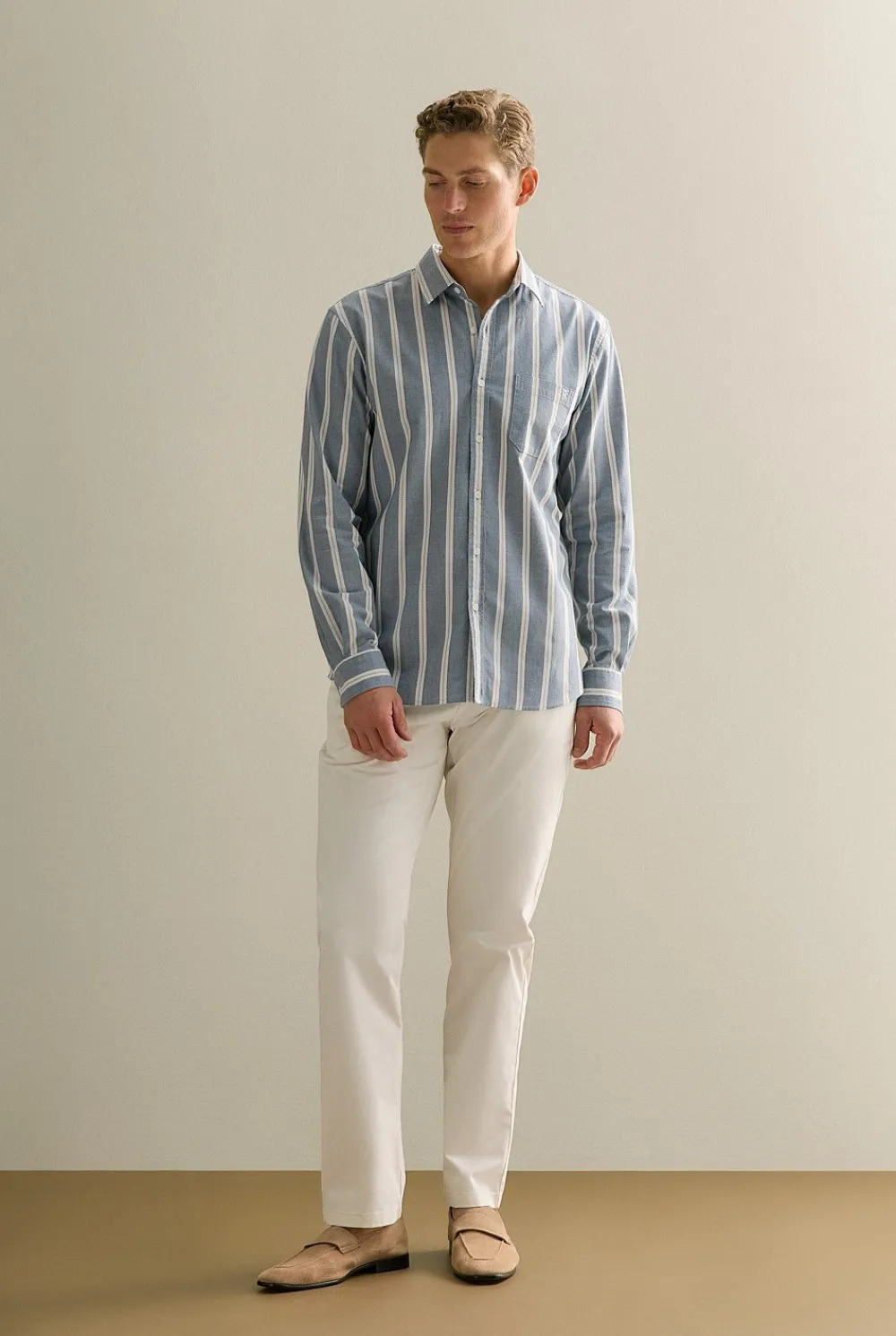 Shirts>Trenery Regular Fit Stripe Monogram Oxford Shirt PetrolBlue