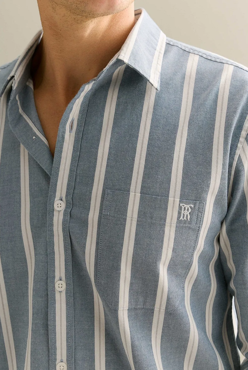 Shirts>Trenery Regular Fit Stripe Monogram Oxford Shirt PetrolBlue