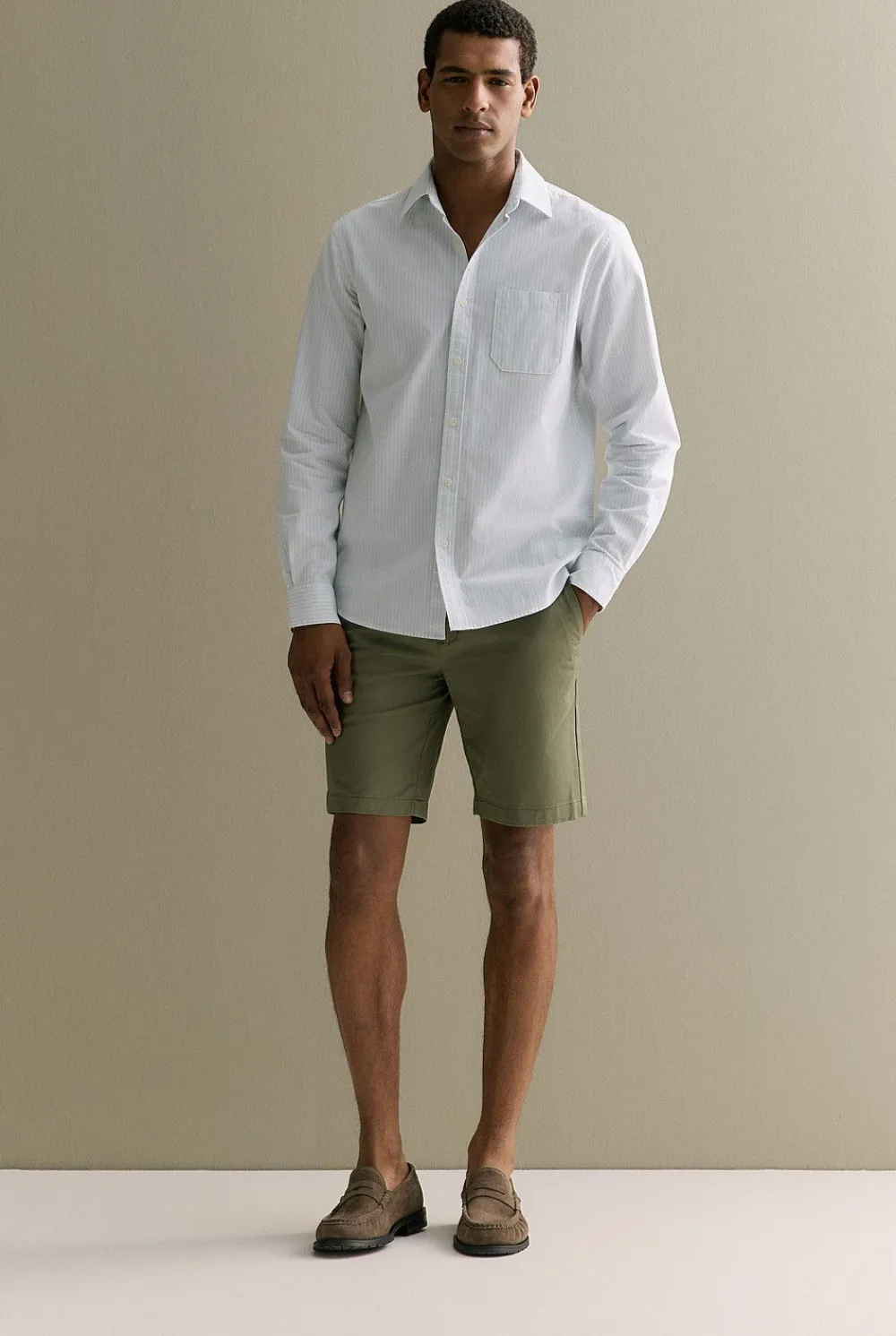 Shirts>Trenery Regular Fit Twin Stripe Monogram Oxford Shirt PaleSeafoam
