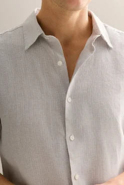 Shirts>Trenery Regular Fit Yarn Dyed Linen Basket Grid Shirt Cement