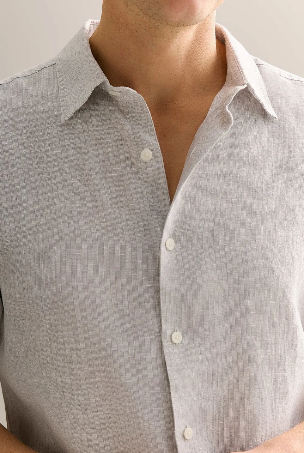 Shirts>Trenery Regular Fit Yarn Dyed Linen Basket Grid Shirt Cement