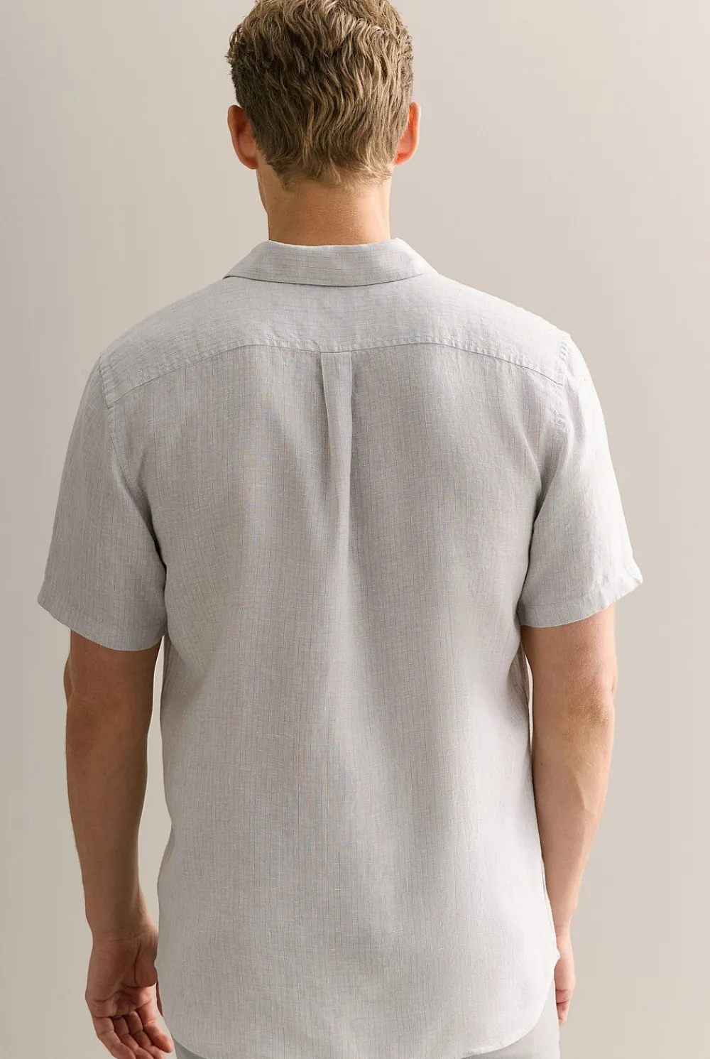 Shirts>Trenery Regular Fit Yarn Dyed Linen Basket Grid Shirt Cement