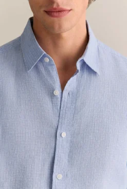 Shirts>Trenery Regular Fit Yarn Dyed Linen Grid Shirt WedgewoodBlue