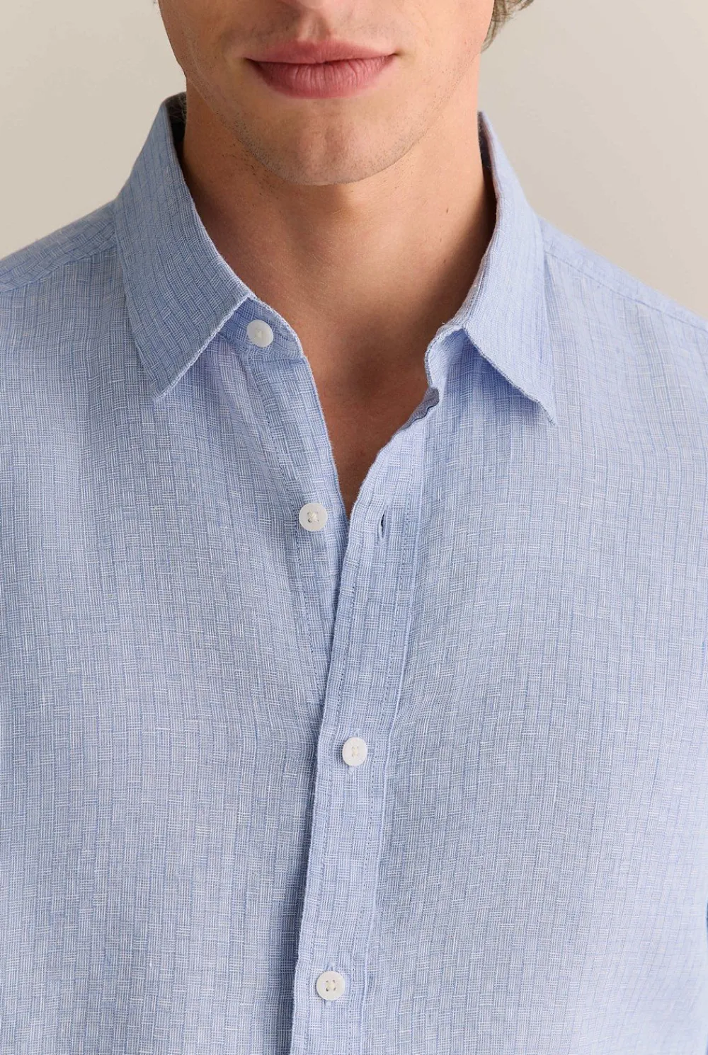 Shirts>Trenery Regular Fit Yarn Dyed Linen Grid Shirt WedgewoodBlue