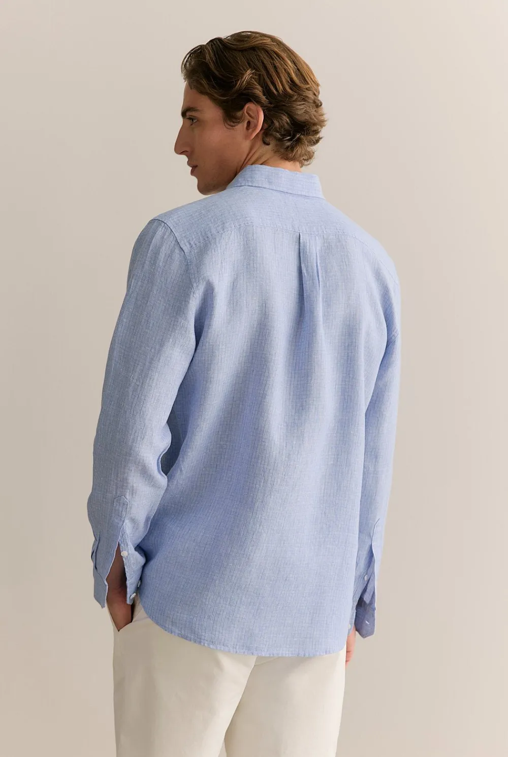 Shirts>Trenery Regular Fit Yarn Dyed Linen Grid Shirt WedgewoodBlue