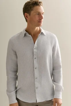 Shirts>Trenery Regular Fit Yarn Dyed Linen Puppytooth Shirt Cement