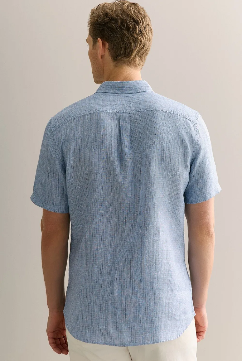 Shirts>Trenery Regular Fit Yarn Dyed Linen Basket Grid Shirt PetrolBlue